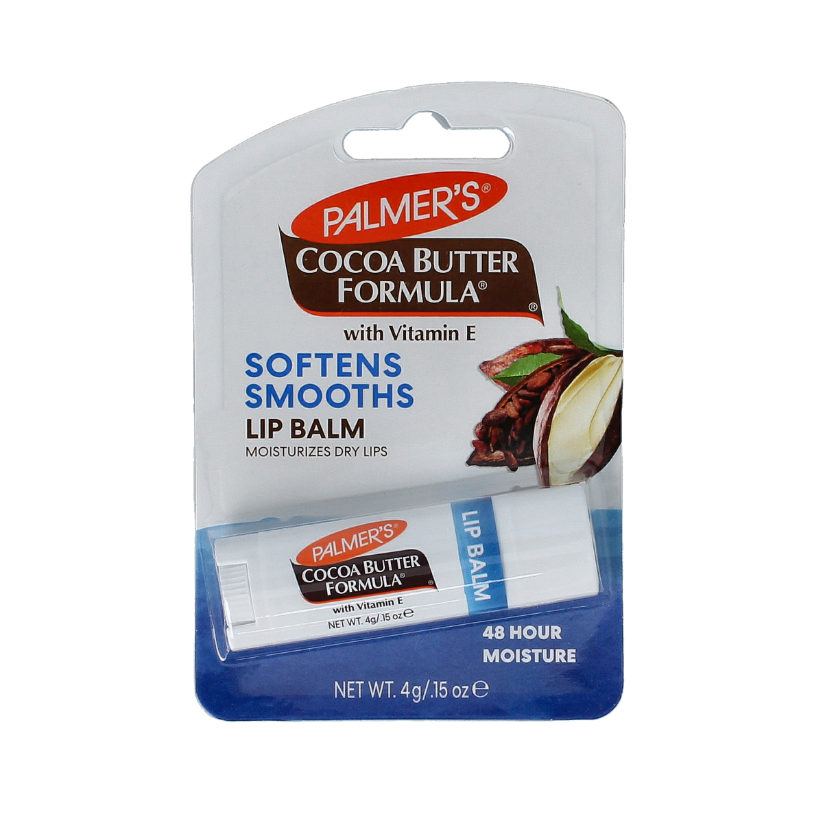 Palmer's Cocoa Butter Lip Balm in a 4g tube, natural lip moisturizing product with cocoa butter for soft, smooth lips.