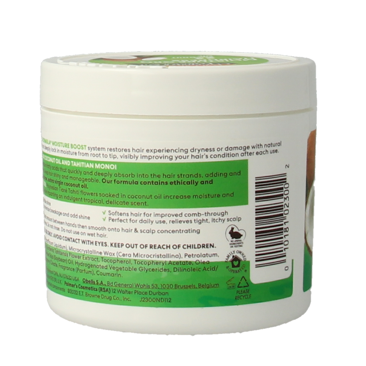 Palmer's Coconut Oil Formula Moisture Boost hair care pot, 150g, with coconut oil for nourishing and moisturizing hair.