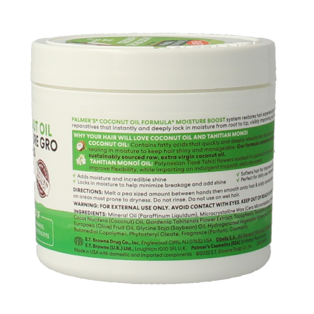 Palmer's Coconut Oil Formula Moisture Boost hair care pot, 150g, featuring creamy coconut oil formula for nourishing hair.