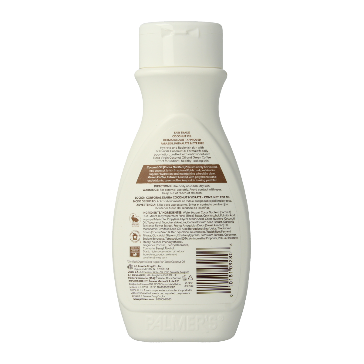 Palmers Coconut Oil Formula Body Lotion 250ml bottle, creamy moisturizer for smooth, nourished skin.