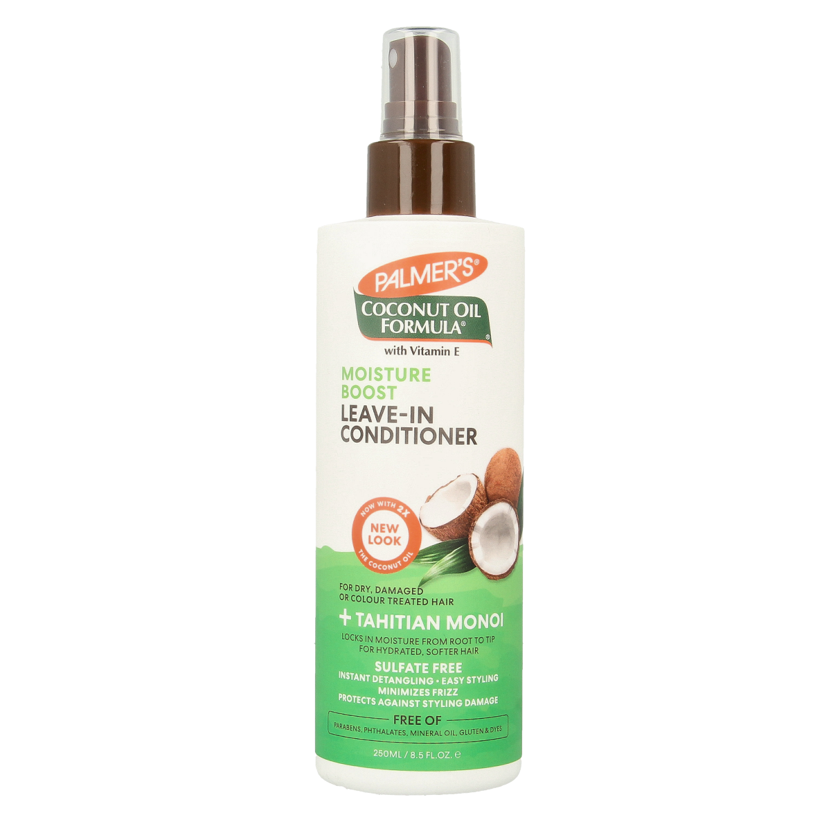 Palmers Coconut Oil Leave-In Conditioner bottle, 250ml, for hair care with nourishing coconut oil formula.