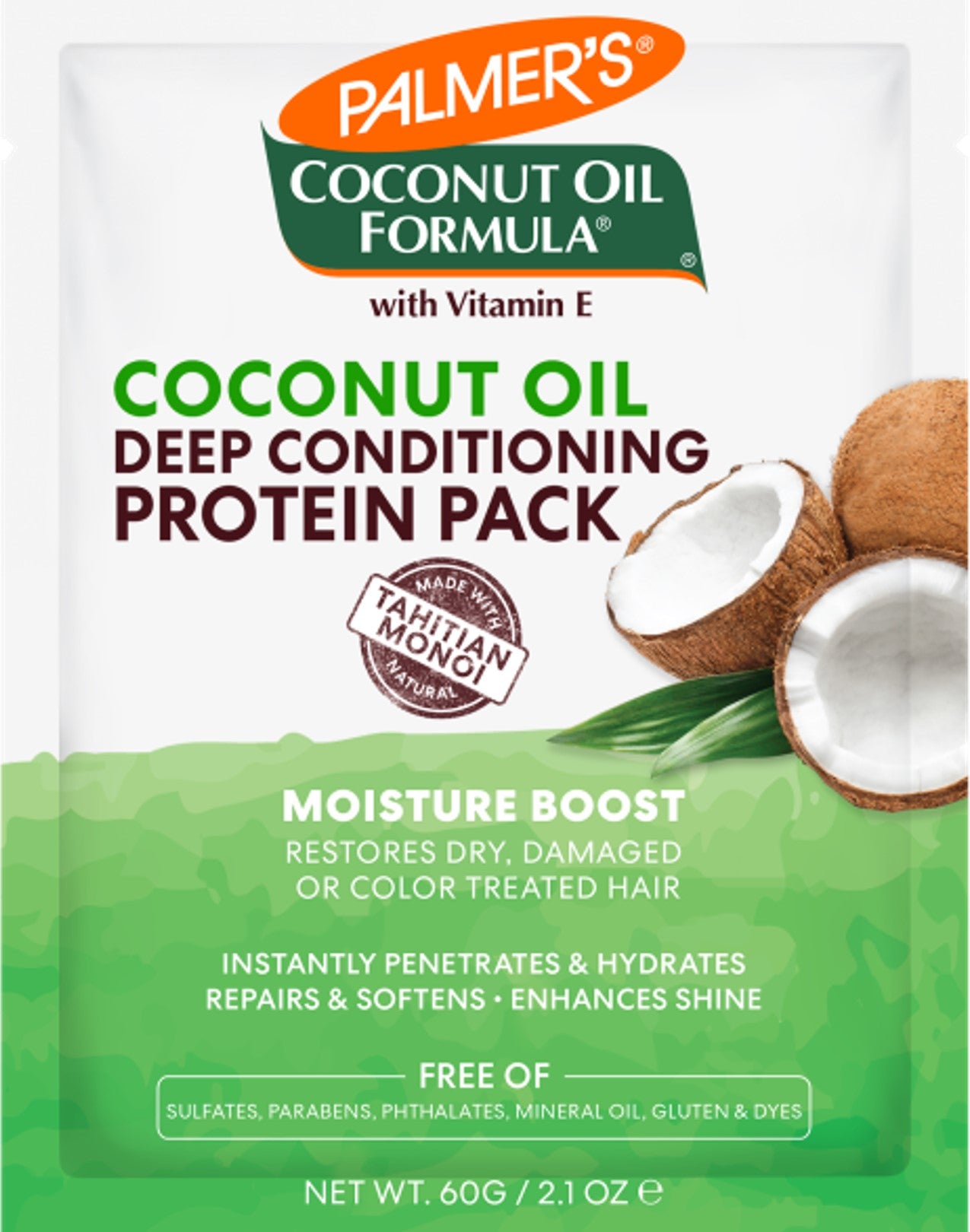 Palmers Coconut Oil Conditioning Protein Pack for hair, 60g, with creamy texture and coconut scent, ideal for nourishing hair care.