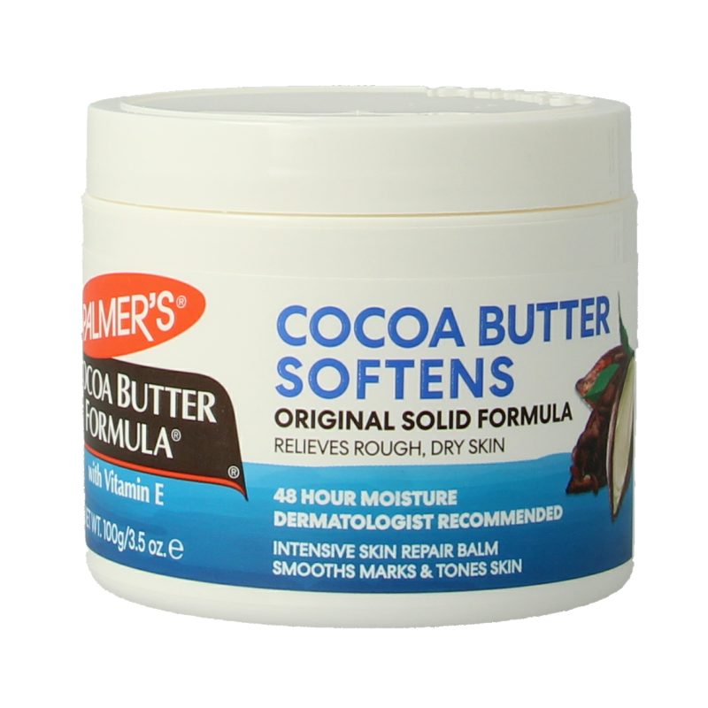 Palmer's Cocoa Butter Formula body cream in a 100g pot, moisturizing body care product with cocoa butter for smooth skin.