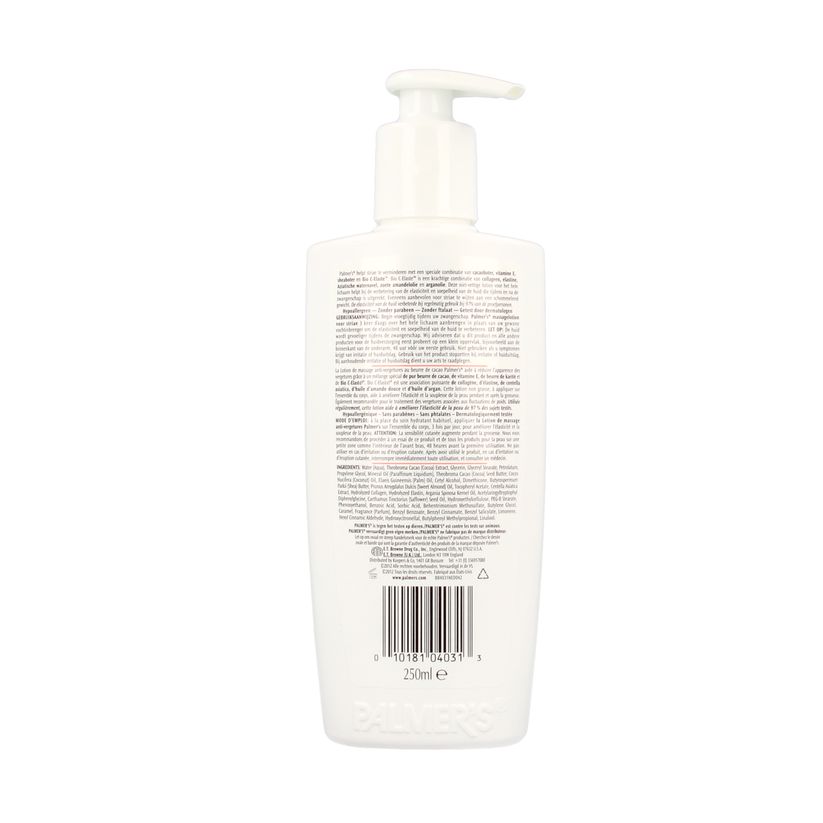 Palmers Cocoa Butter Massage Lotion for Striae in 250ml bottle, showing the creamy lotion texture and packaging.
