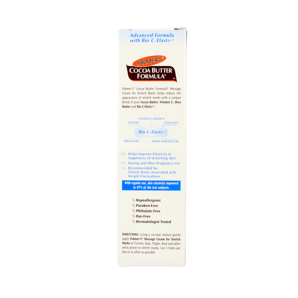 Palmers Cocoa Body Formula massage cream for striae, 125g, with rich cocoa butter for skin nourishment and care.