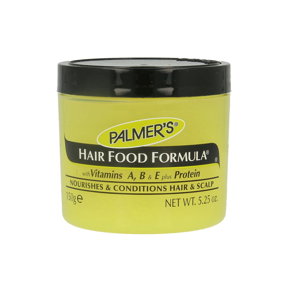 Palmer's Hair Food formula pot, 150g, with natural ingredients for nourishing and conditioning hair, shown in the image.