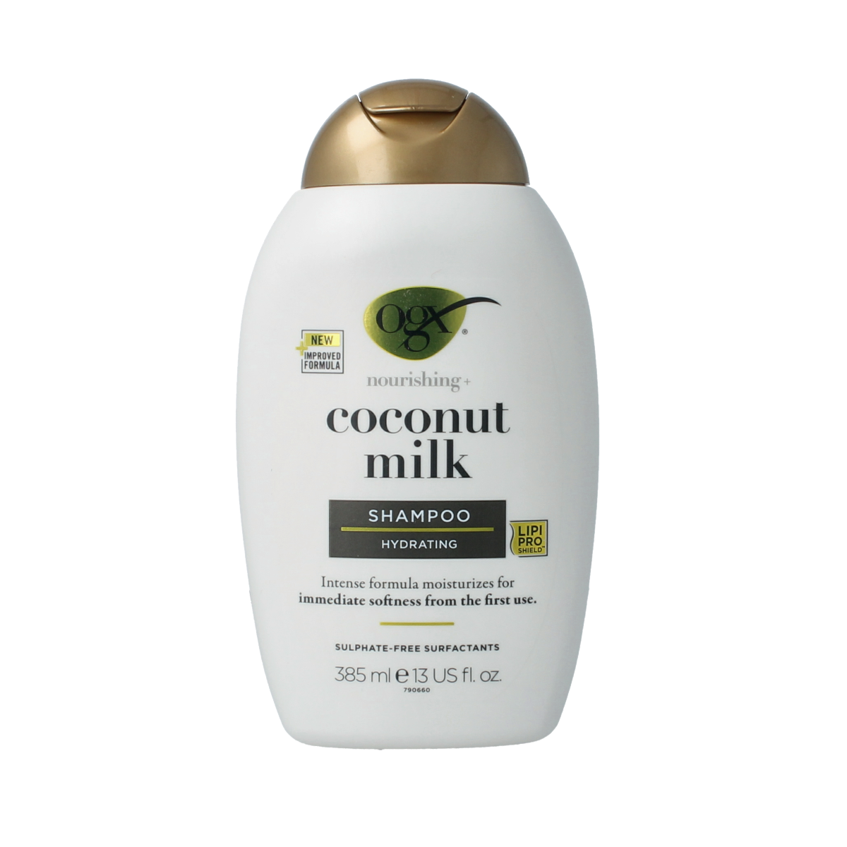 OGX Coconut Milk Nourishing Shampoo bottle, 385ml, hair care product with coconut milk for hydration and nourishment.