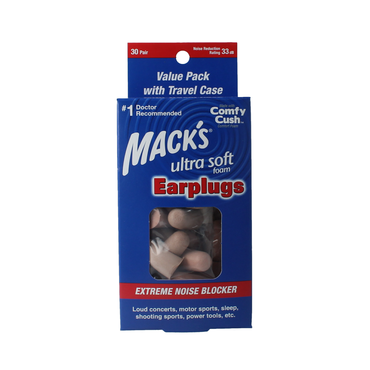 Macks Safesound Ultra hearing protection earmuffs in black with padded ear cushions, designed for noise reduction.