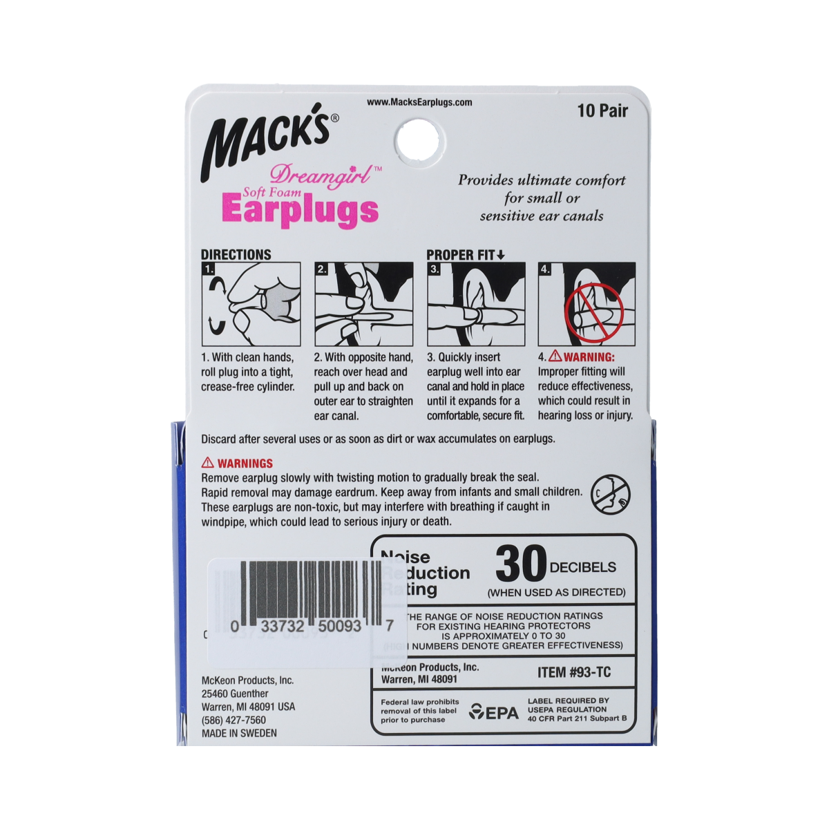 Macks Dreamgirl foam ear protection earplugs for noise reduction, showing a pair of foam earplugs from the brand Macks.