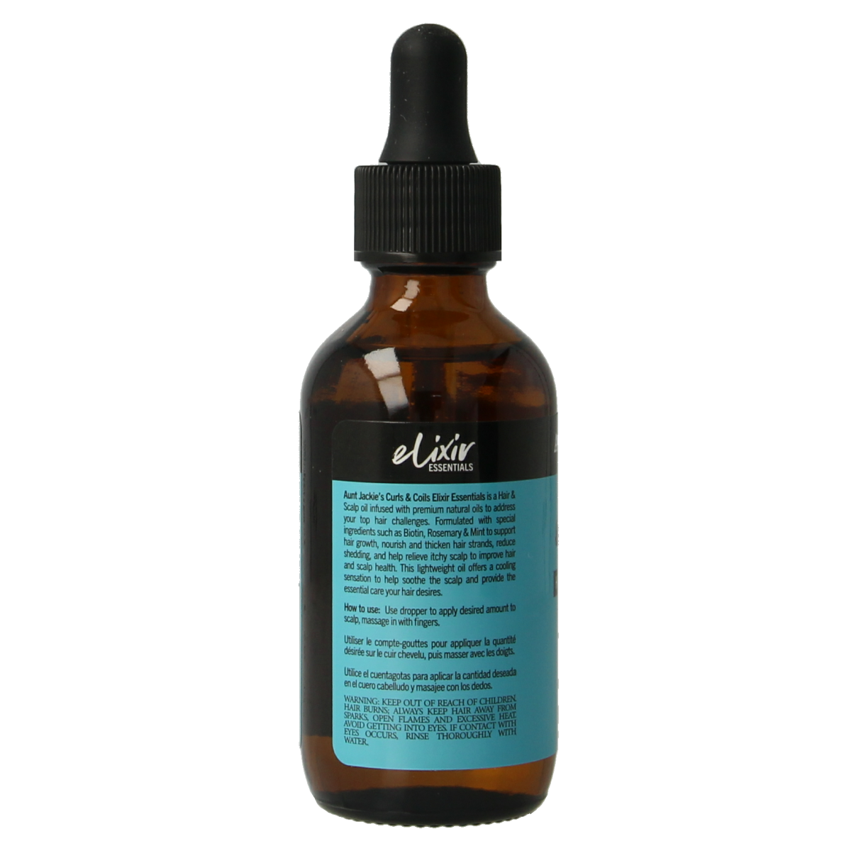 Aunt Jackie's Elixer biotin hair care product in 59ml bottle, nourishing hair with biotin for healthy growth and shine.