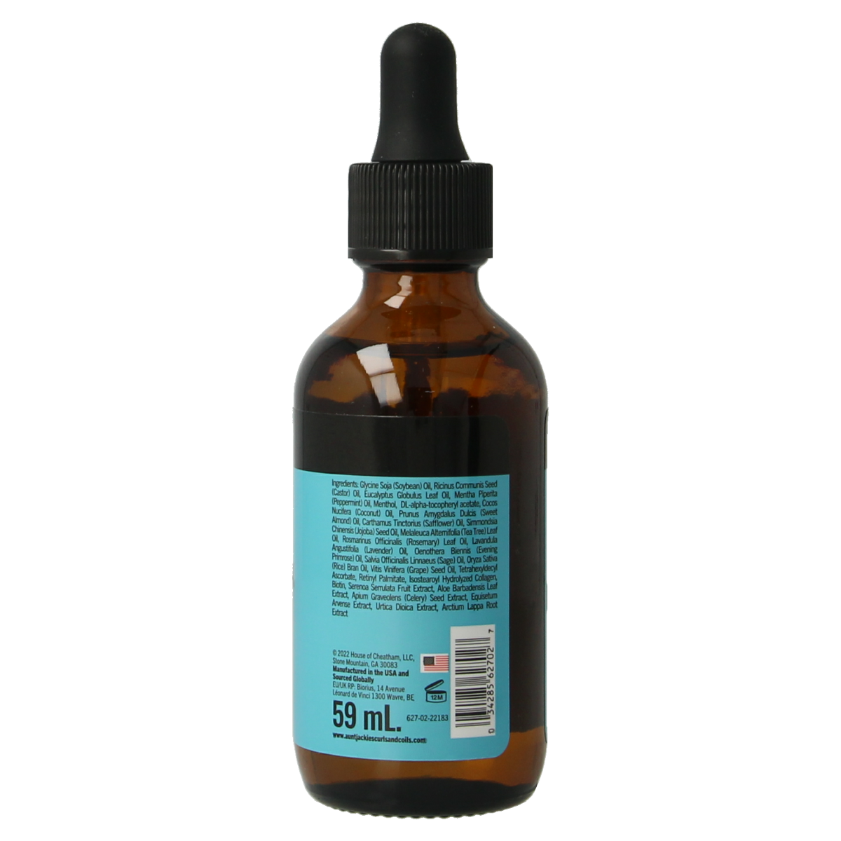 Aunt Jackie's Elixer Biotin hair care bottle, 59ml, with vibrant label and dropper cap for nourishing hair treatment.