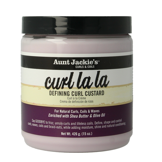 Aunt Jackie's Curl lala custard in a 430ml jar, a hair care product for curly hair styling and moisture.