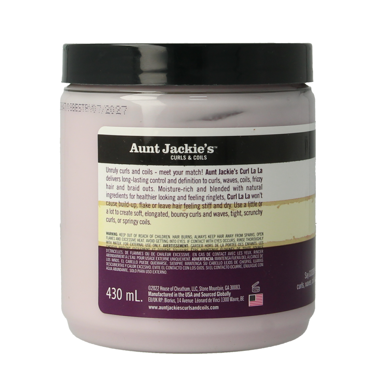 Aunt Jackie's Curl La La Custard in a 430ml jar, a hair care product for defining and moisturizing curls.
