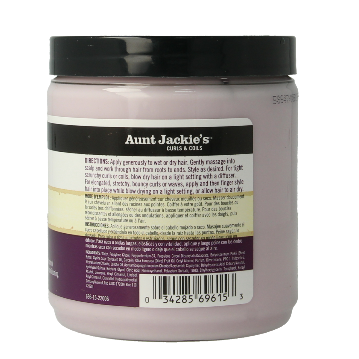 Aunt Jackie's Curl lala custard jar, 430ml, hair care product for curly hair, with a white lid and label on a white background.