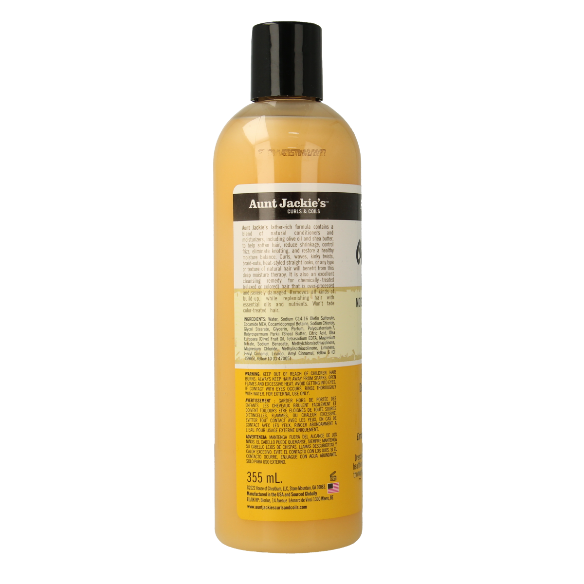 Aunt Jackie's Oh So Clean Shampoo bottle, 355ml, hair care product with a white and purple label, designed for cleansing hair.