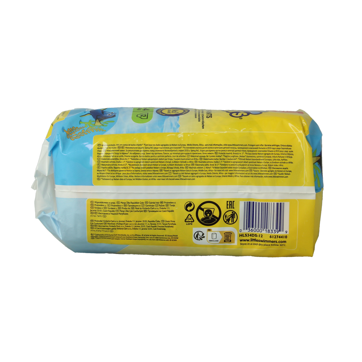 Huggies Little Swimmers size 3-4 disposable diapers for toddlers, 12-pack, suitable for 7-15kg, shown in package image