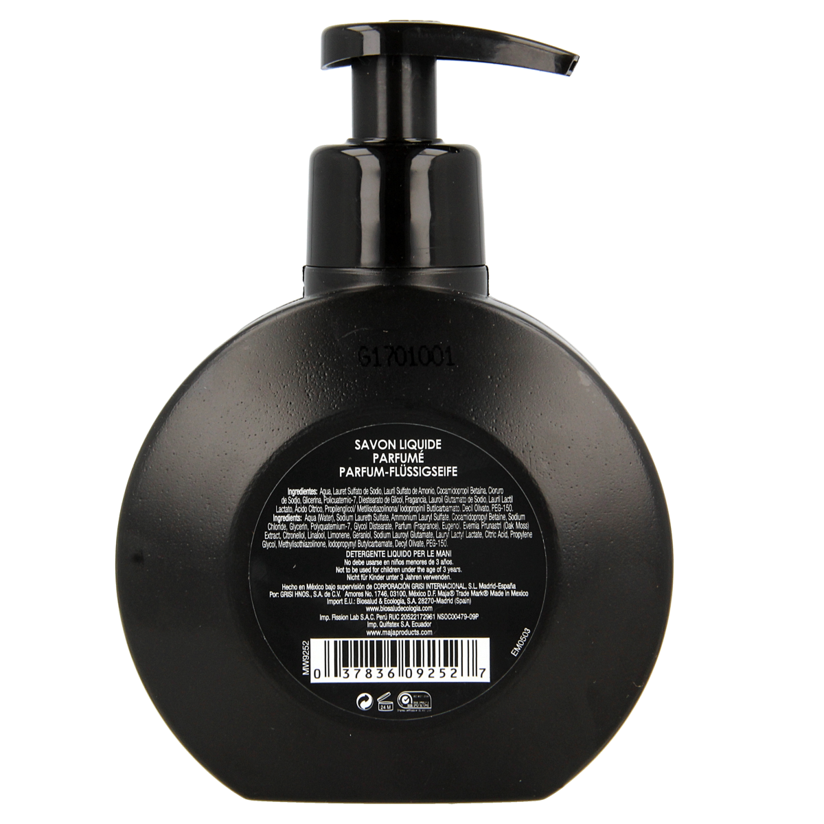 Maja scented liquid soap in a 250ml bottle, featuring a clear pump dispenser and elegant packaging design.