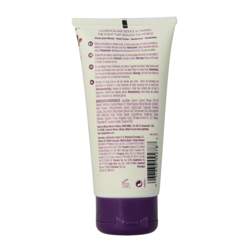 Maja Plum Blossom hand cream in 80ml tube, featuring floral design and smooth texture for nourishing hand care.