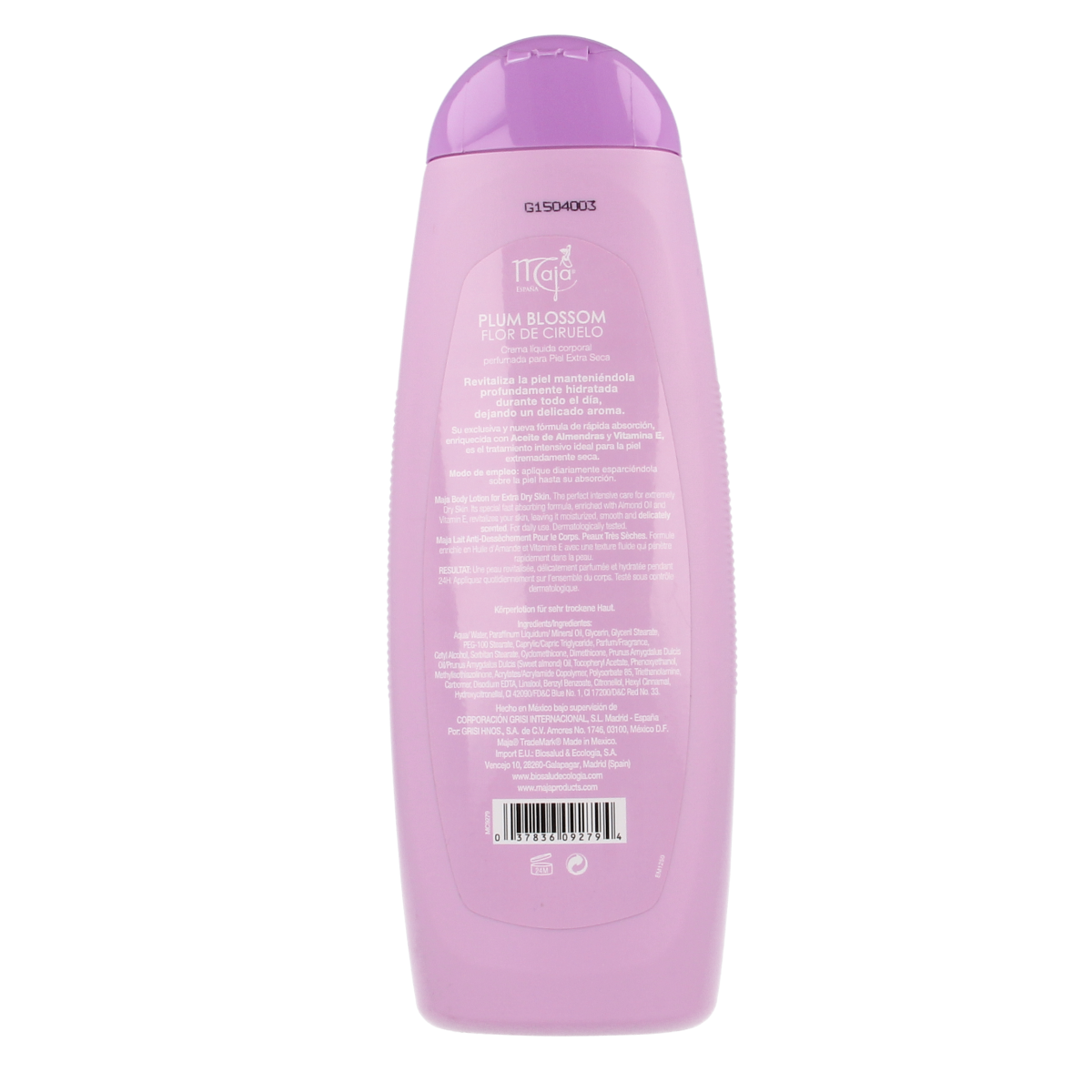 Maja Plum Blossom Body Lotion 400ml in a sleek bottle, showcasing a floral design for nourishing skincare.