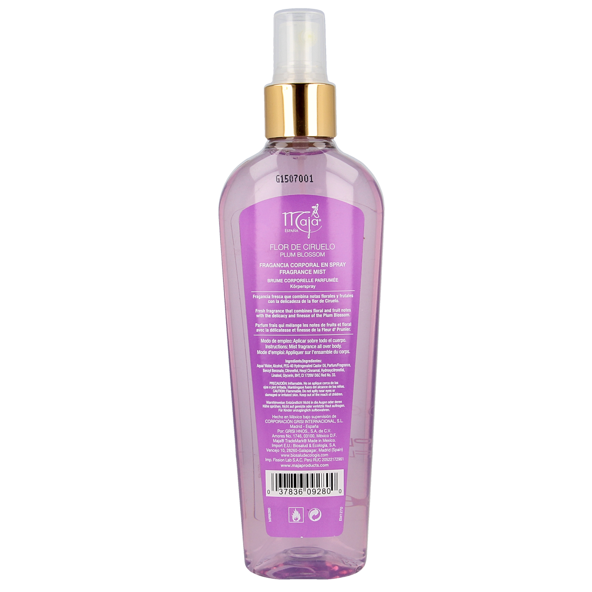 Maja Plum Blossom Bodyspray 240ml with floral plum blossom scent, featuring a spray bottle and elegant packaging.