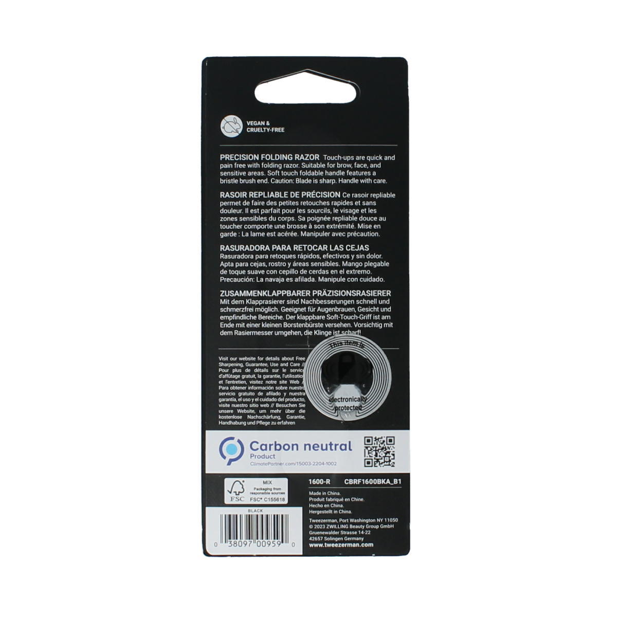 Tweezerman eyebrow shaver tool with precision blade for shaping eyebrows and removing fine hair, shown in the image.
