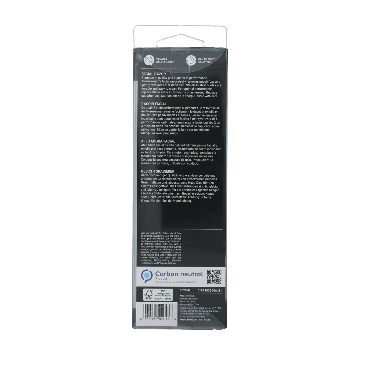 Tweezerman facial razor for precise hair removal, featuring sharp blades and ergonomic handle for smooth skincare grooming.