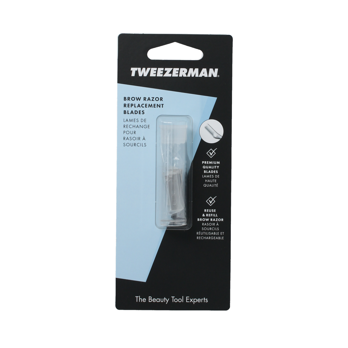 Tweezerman Brow razor replacement blades, set of 4, for precise facial hair shaping and eyebrow grooming.