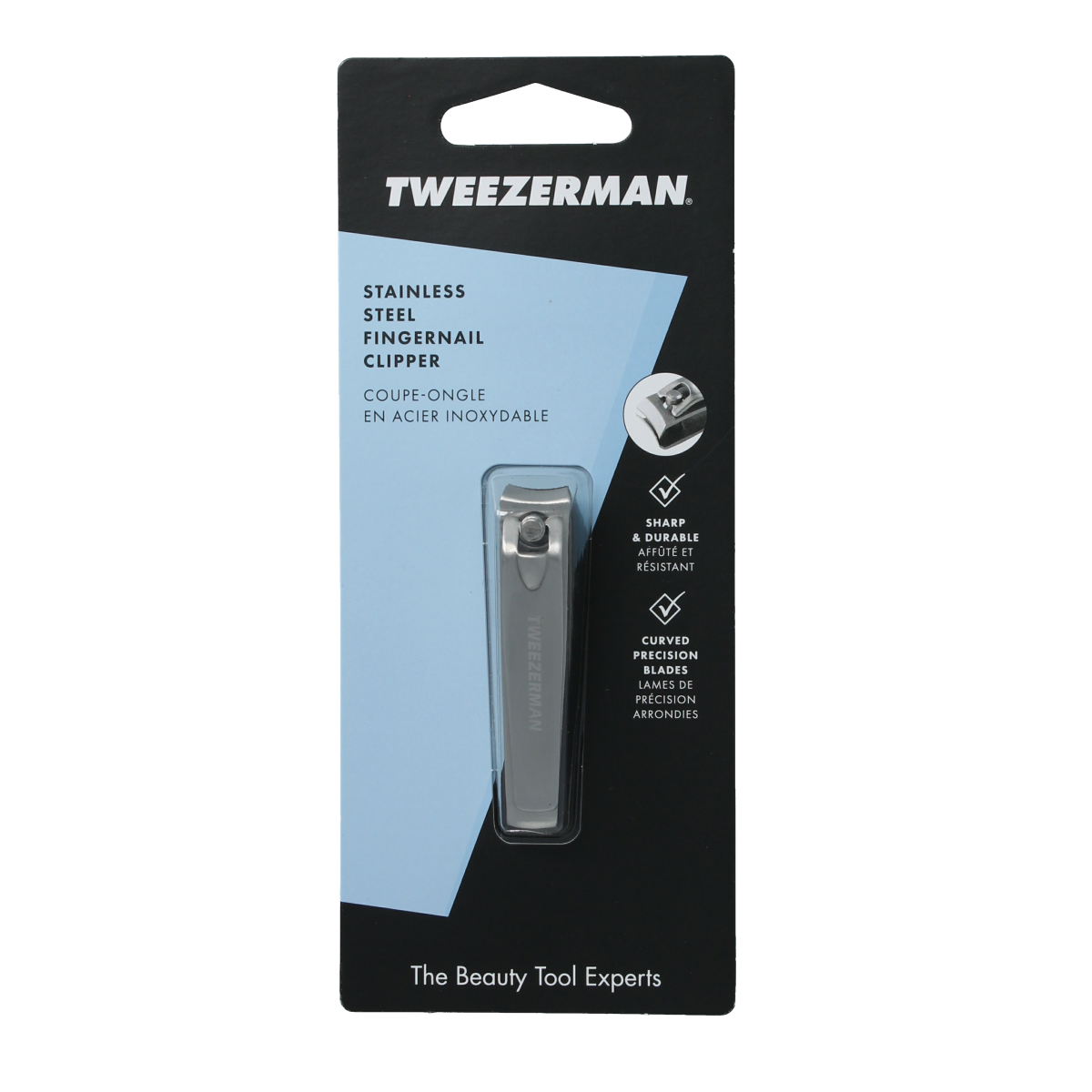 Tweezerman stainless steel nail clipper with a sleek design, ideal for precise grooming and nail trimming.