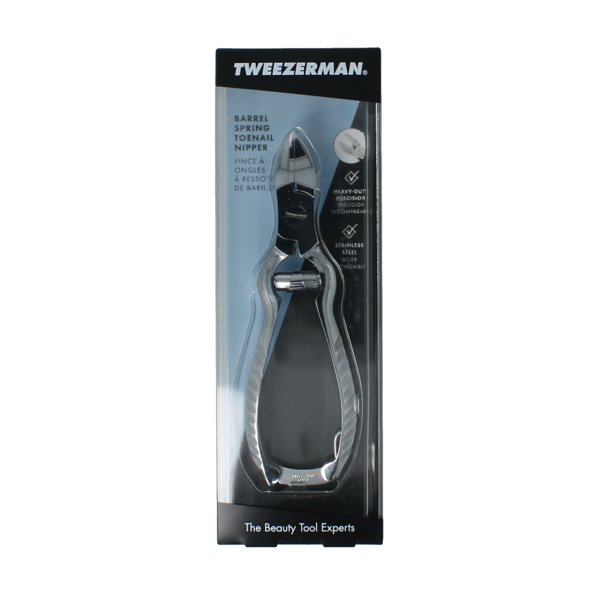 Tweezerman extra thick toenail clipper for manicure and pedicure, stainless steel nail tool with ergonomic handle.