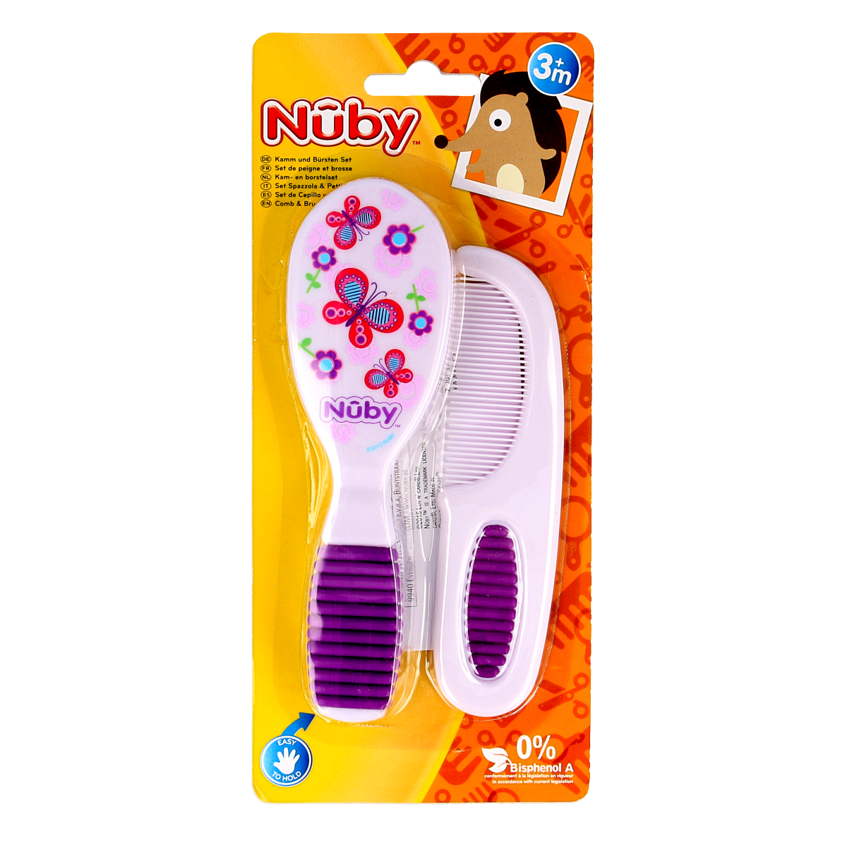 Nuby baby nail and brush set with soft brushes and nail clippers, ideal for infant and toddler grooming.
