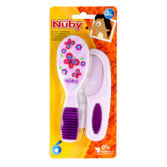 Nuby baby nail and brush set with soft brushes and nail clippers, ideal for infant and toddler grooming.
