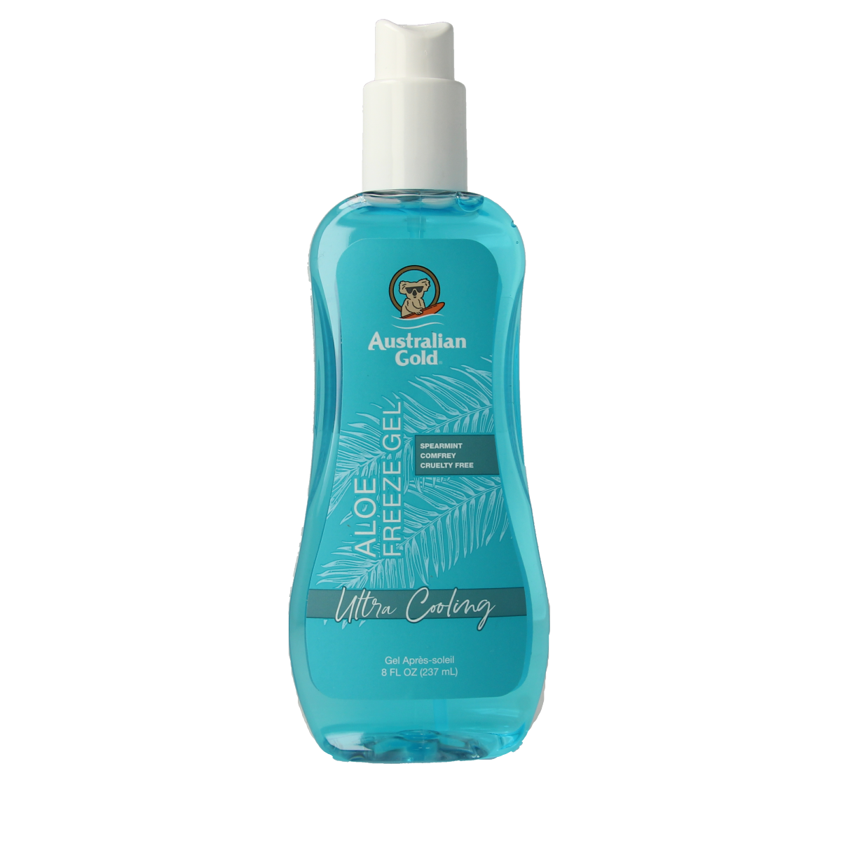 Australian Gold Aloe Freeze Spray Gel 237ml, soothing sunburn relief with cooling aloe gel in a spray bottle.