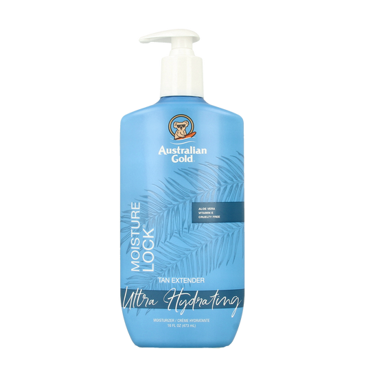 Australian Gold Moisture Lock After Sun Lotion in 473ml bottle, hydrating after sun exposure, Australian Gold skincare product