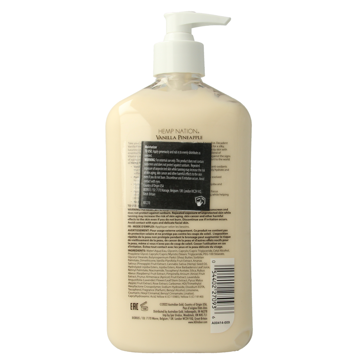 Australian Gold Hemp Nation tan extender lotion with vanilla pineapple scent, 535ml, for nourishing body care.