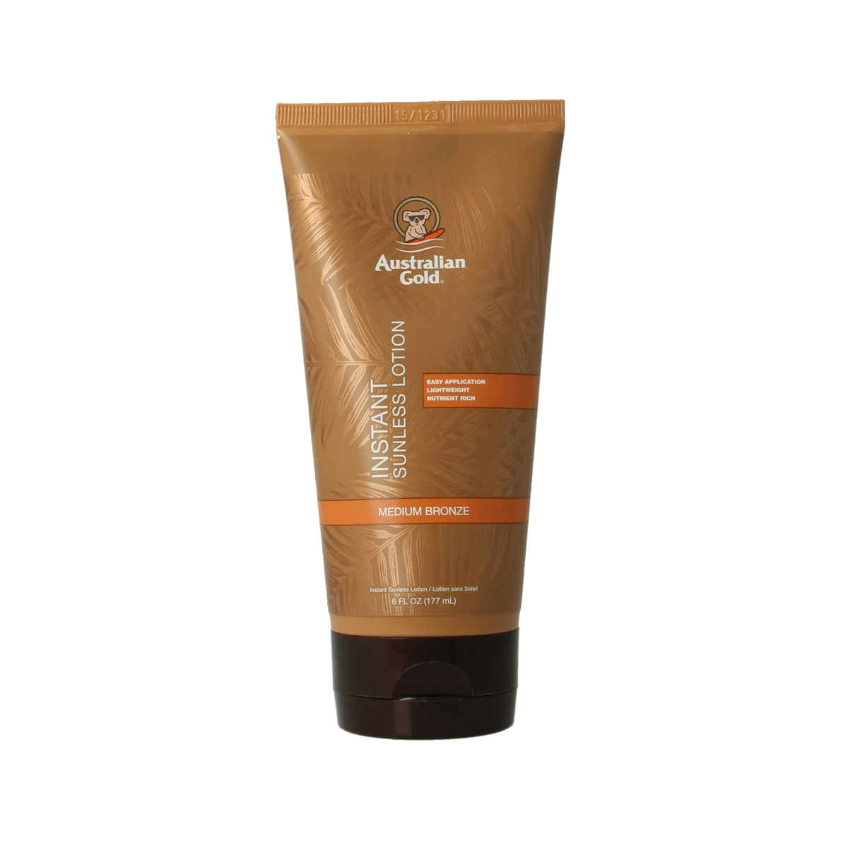 Australian Gold Instant sunless lotion Zonnen in 177ml bottle, smooth formula for instant tanning and bronzing.
