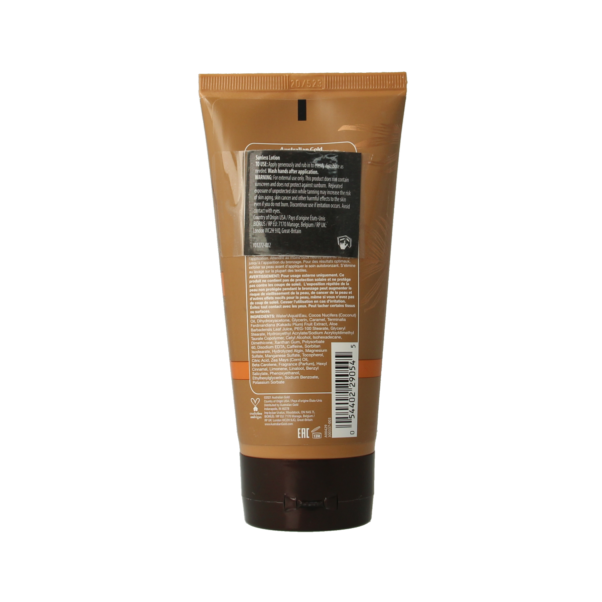 Australian Gold Instant Sunless Lotion Zonnen in 177ml bottle, smooth tanning moisturizer with natural bronze finish.
