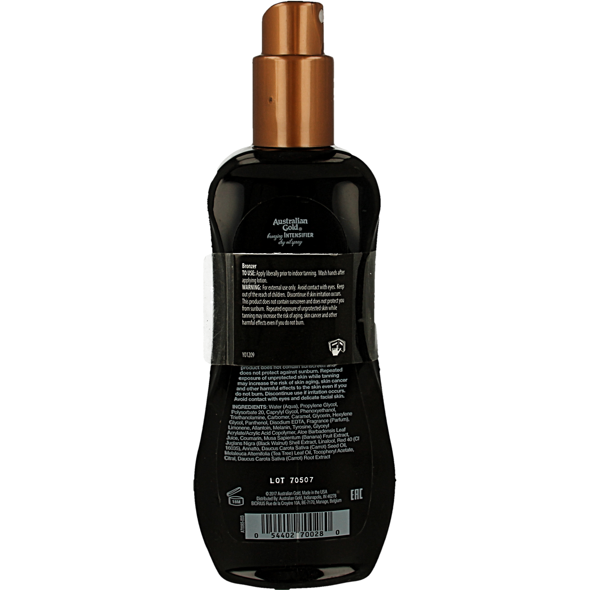 Australian Gold Bronzing Intensifier Dry Oil Spray in 237ml bottle, sun-kissed tanning product for glowing skin