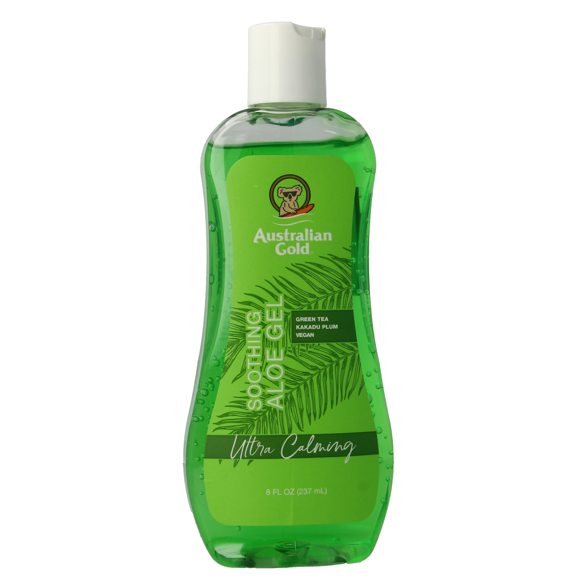 Australian Gold Aftersun soothing aloe gel in 237ml bottle, moisturizing after sun skincare product with natural aloe vera.
