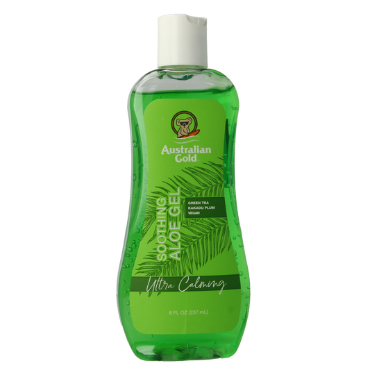 Australian Gold Aftersun soothing aloe gel in 237ml bottle, moisturizing after sun skincare product with natural aloe vera.