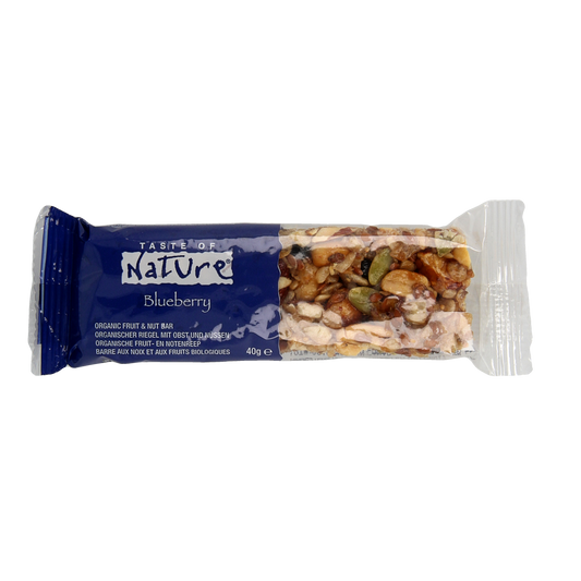 Taste Of Nature blueberry granenreep bio, 40g, a natural snack with blueberry flavor, ideal for quick, healthy bites.