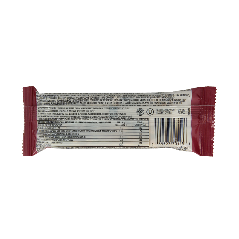 Taste Of Nature Kersen granenreep bio snack bar with cherries and grains, 40 grams, natural organic snack in package