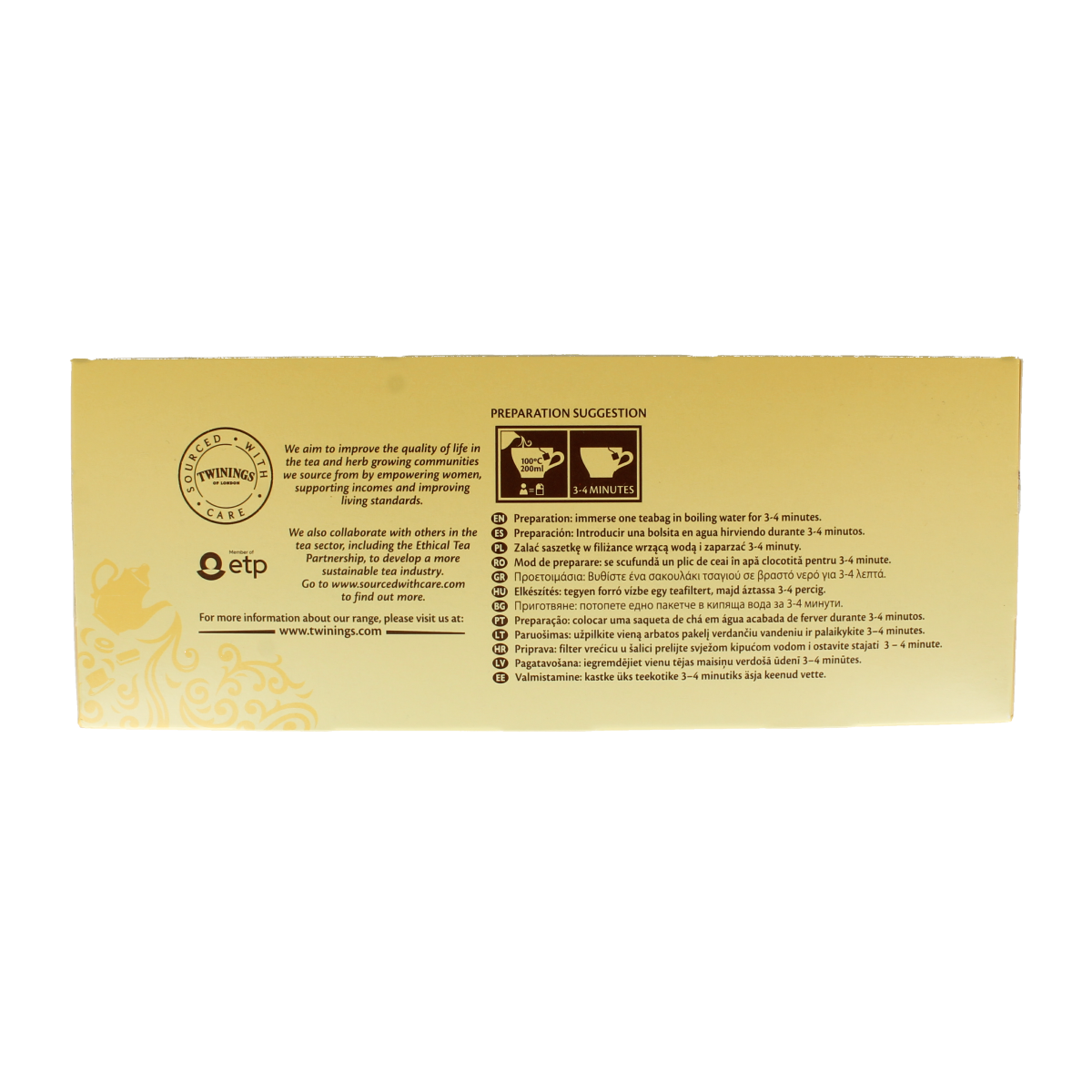 Twinings Earl Grey tea envelopes, 100-count box, featuring classic tea bags with aromatic black tea and bergamot flavor.