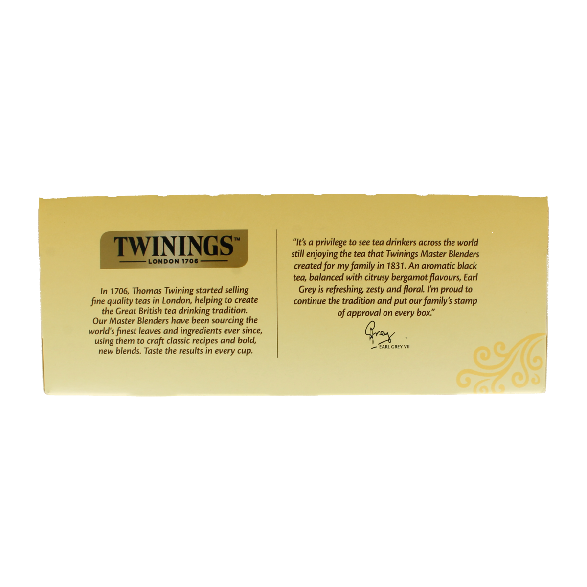 Twinings Earl Grey tea envelopes, 100-count box, featuring individually wrapped tea bags with signature bergamot aroma.