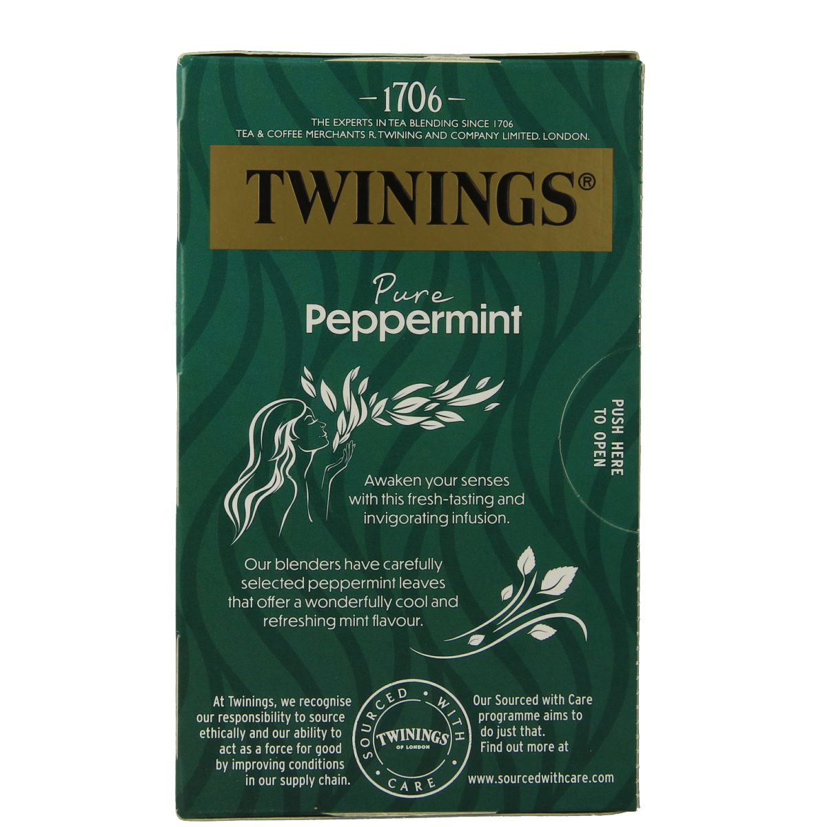 Twinings Pepermunt tea bags in a box, aromatic herbal tea product from Twinings, 20 tea sachets for soothing mint flavor.