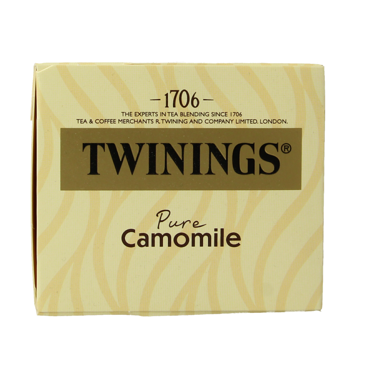 Twinings Kamille herbal tea bags, 20-count box, featuring chamomile flowers and tea leaves in a natural, calming presentation.