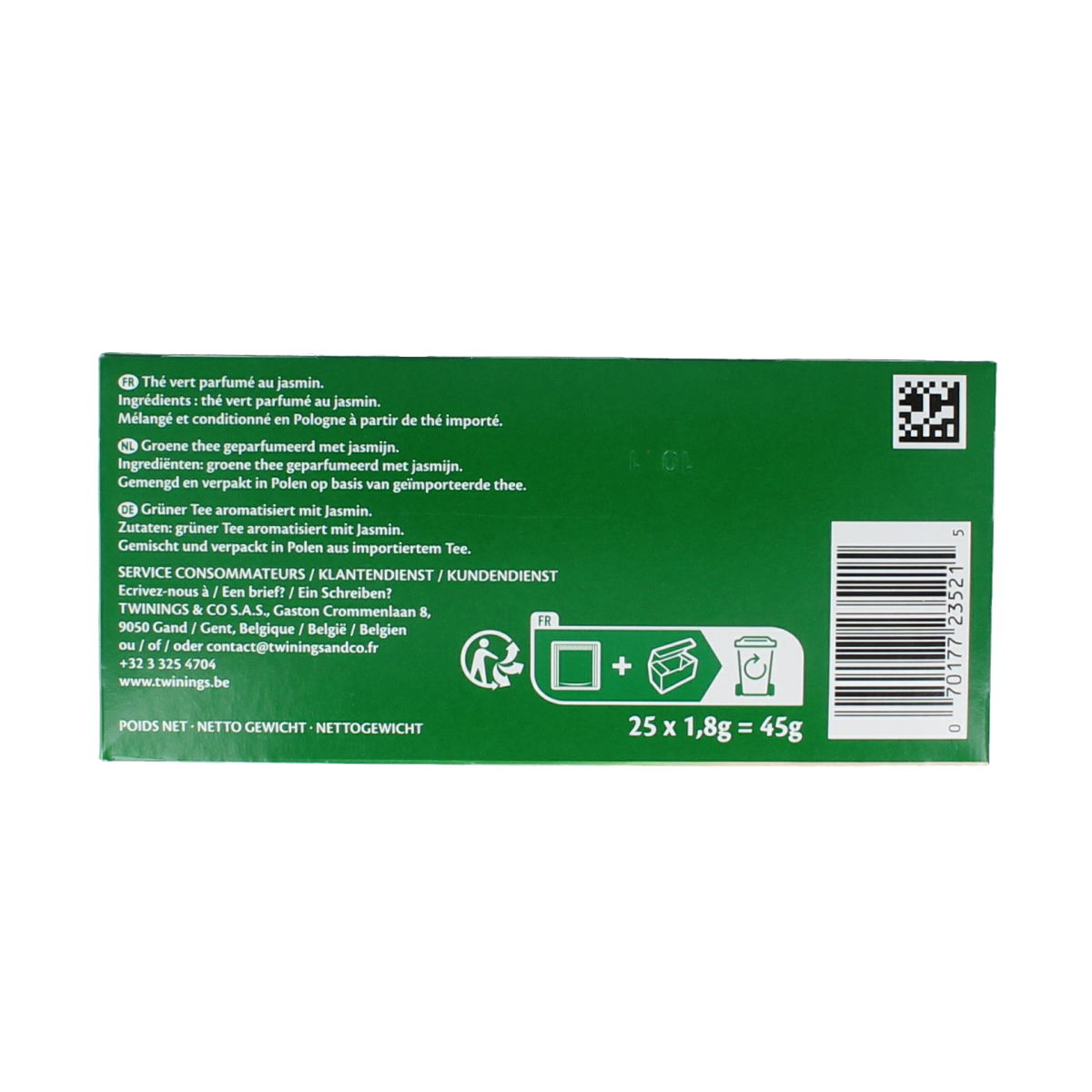 Twinings green jasmine tea bags in a 25-pack, fresh and aromatic loose leaf tea for a calming beverage experience.
