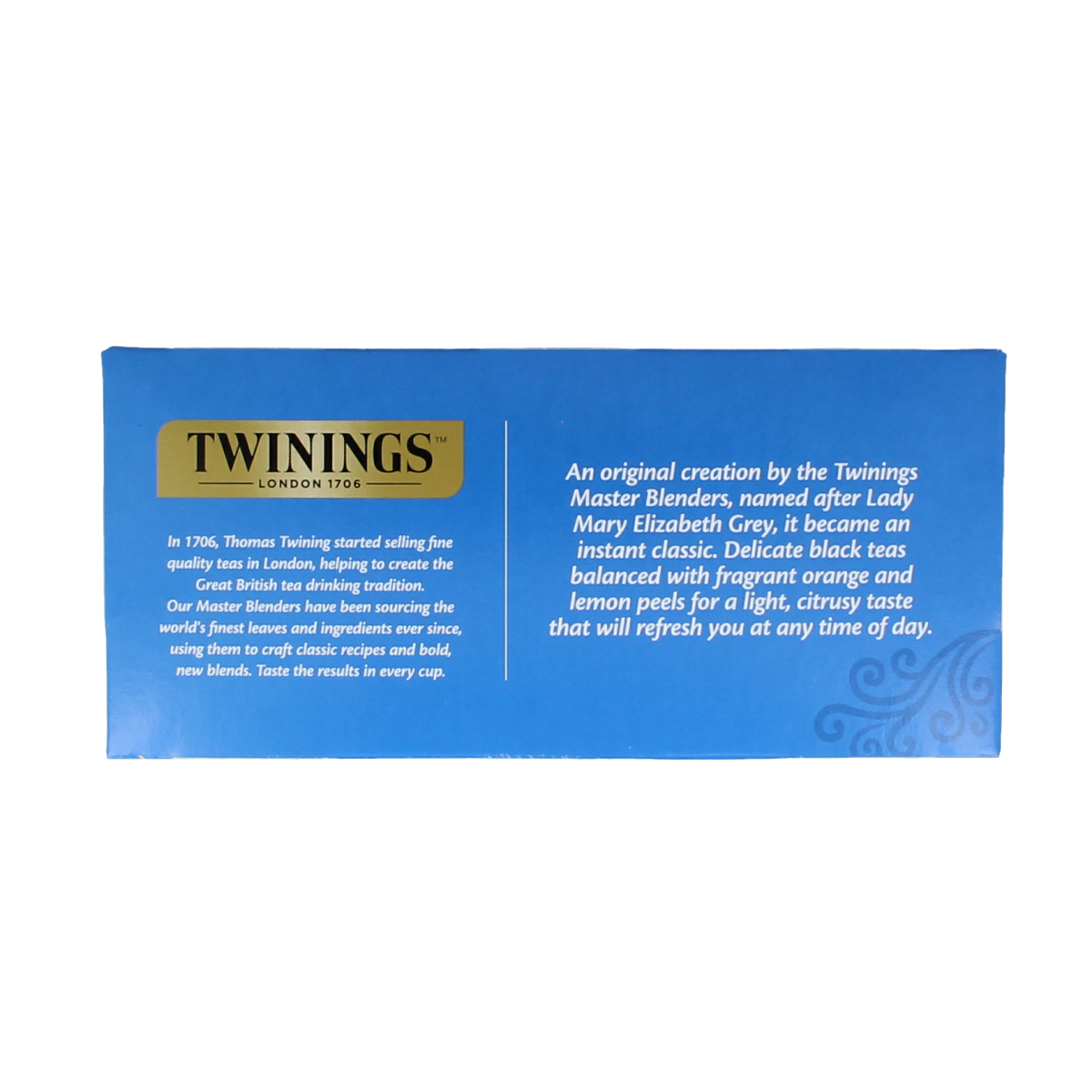 Twinings Lady Grey tea bags in a box, featuring 25 tea sachets with elegant packaging for a flavorful tea experience.