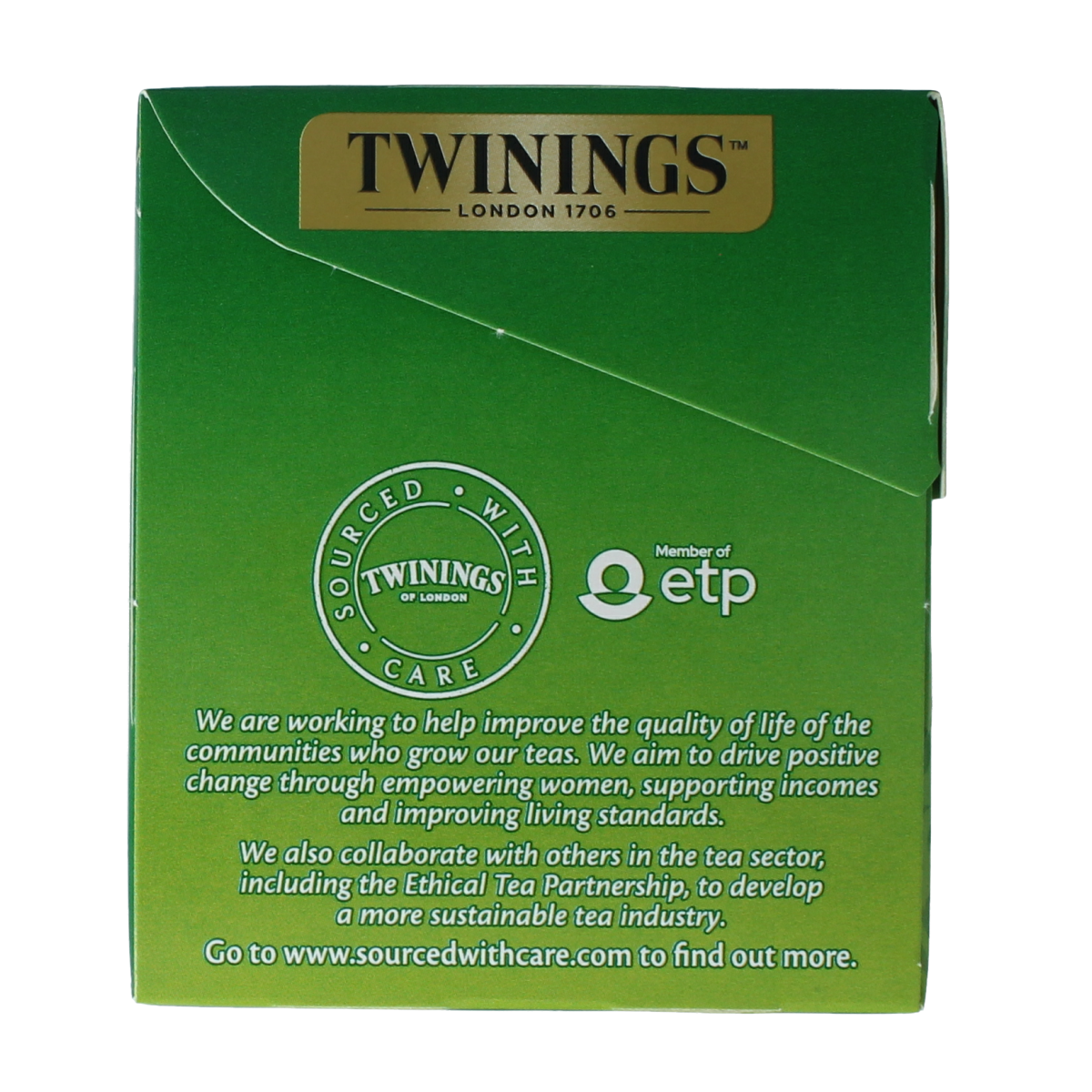 Twinings Pure groene thee in a box with 25 tea bags, natural green tea leaves visible inside the packaging.