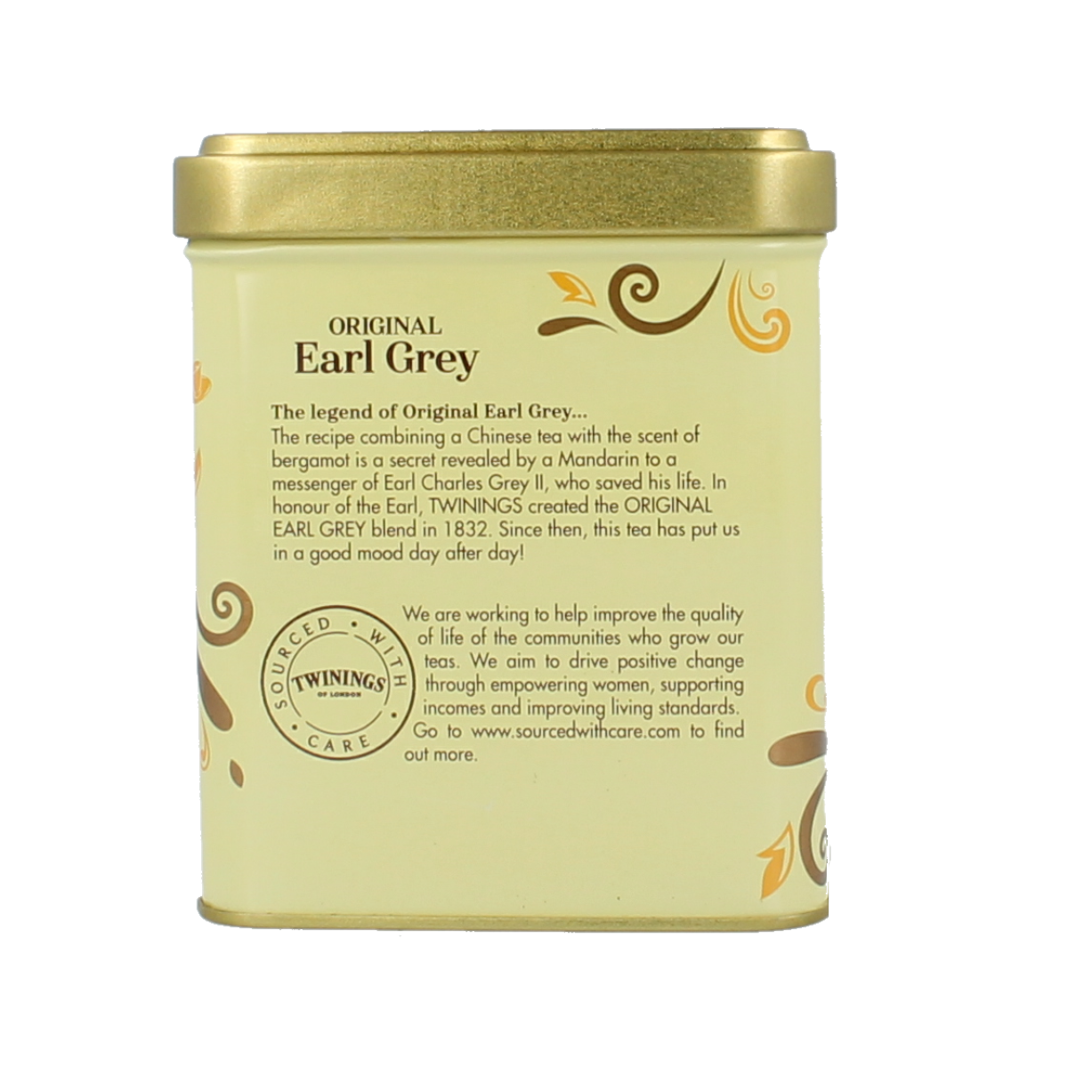 Twinings Earl Grey tea tin, 200g, featuring the classic tea box with Earl Grey tea leaves inside.