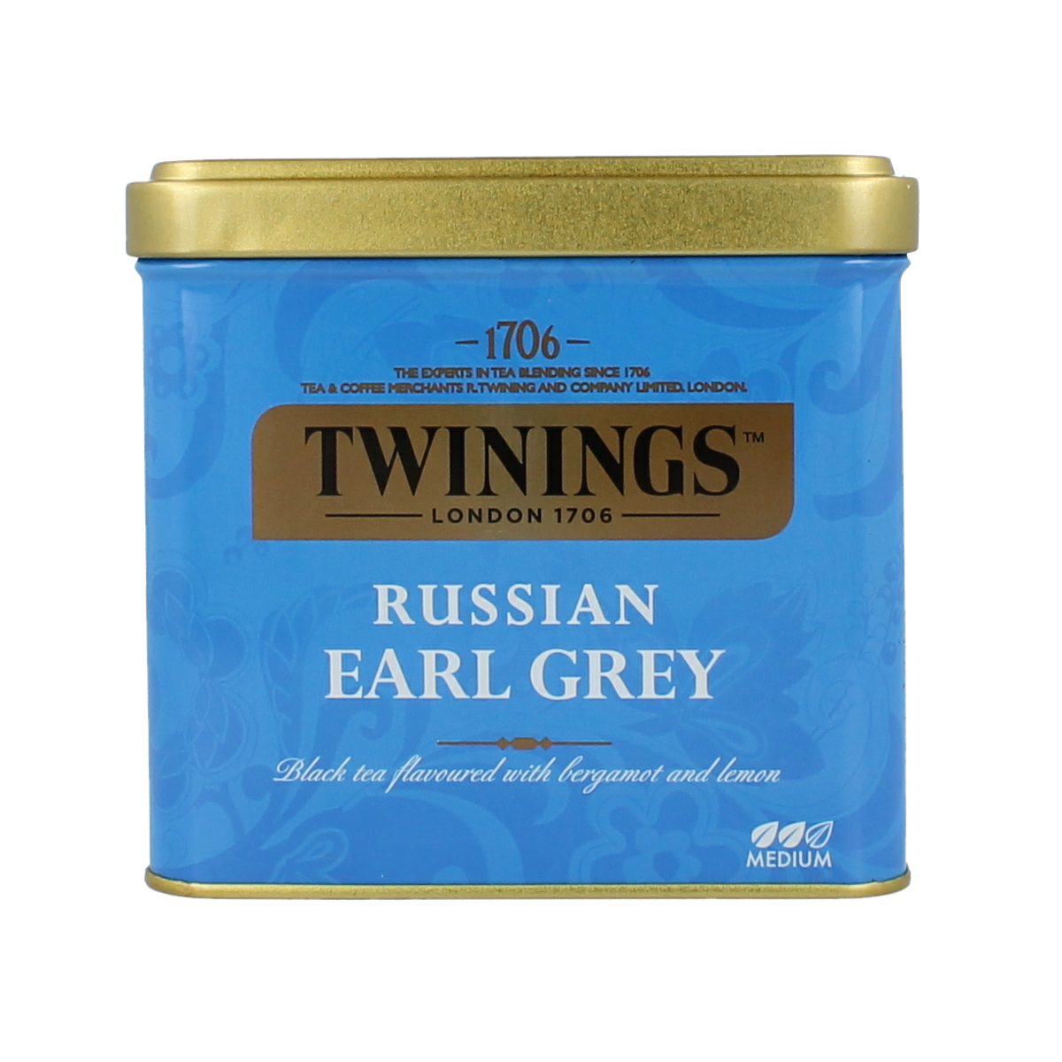 Twinings Earl Grey Russian tea in 150g package, showcasing the classic tea blend with tea leaves and packaging design.